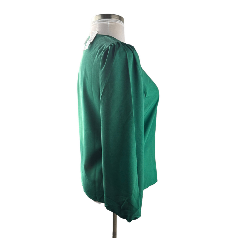 J. Crew Puff Sleeve Satin Back Crepe Top Emerald Green Blouse M NEW Office Chic - Picture 4 of 13